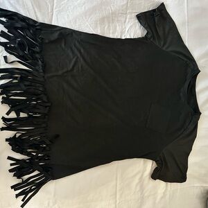 Fringe Hem Black T-Shirt Dress